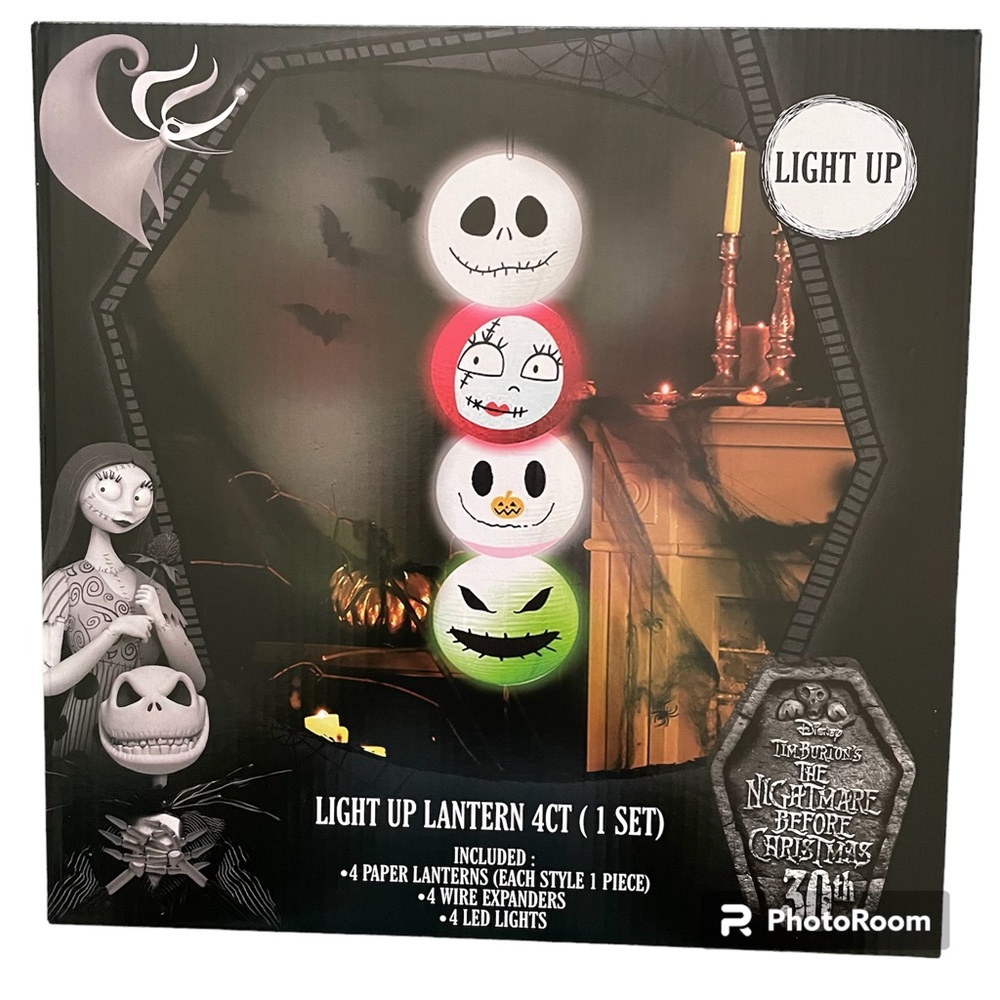 Nightmare before Christmas Light Up Lantern 4 Count 1 Set 4 Paper Lanterns